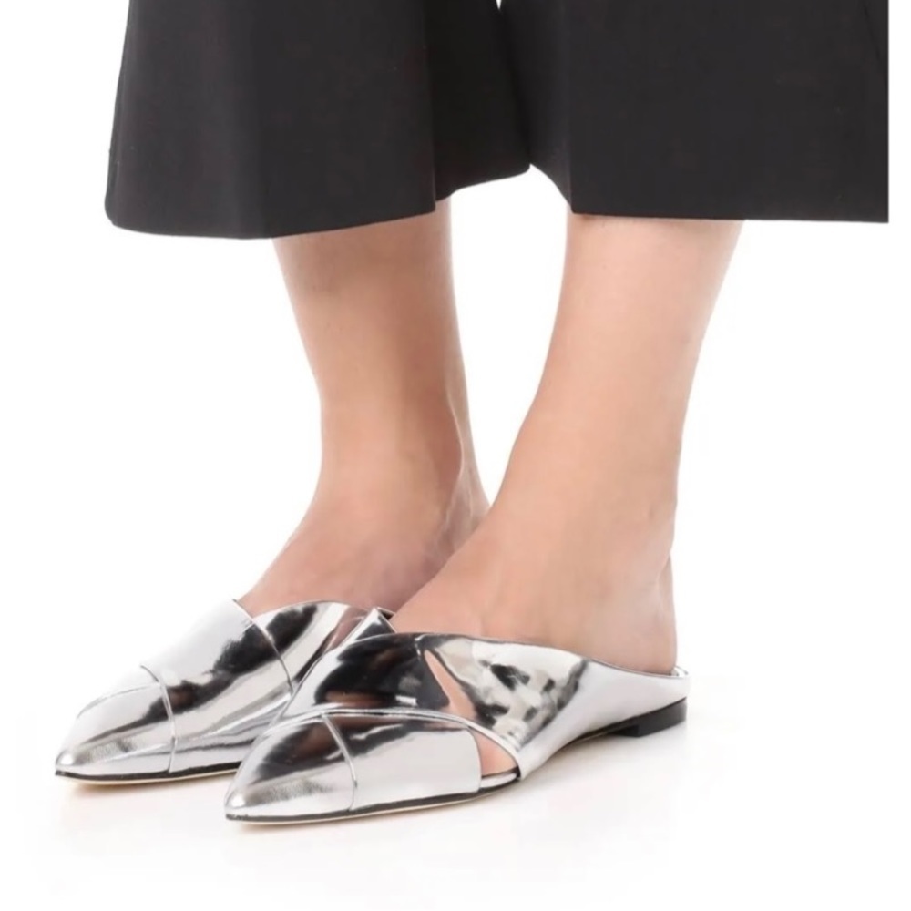 NEW Sigerson Morrison silver pointy toe leather flats